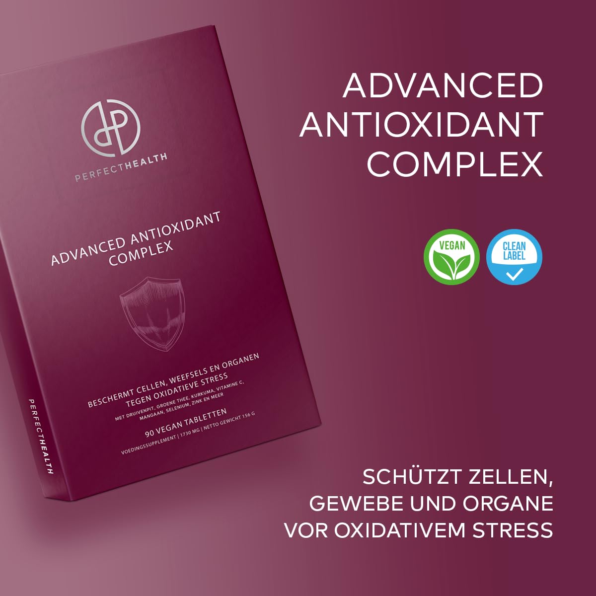 Perfect Health - Premium Antioxidantien Komplex Hochdosiert - Mit Curcumin C3 Complex®, Vinitrox™ & Bioperine® - 30 Tabletten - Für Zellen, Herz, Haut & Immunsystem - Mit Polyphenolen & Vitaminen