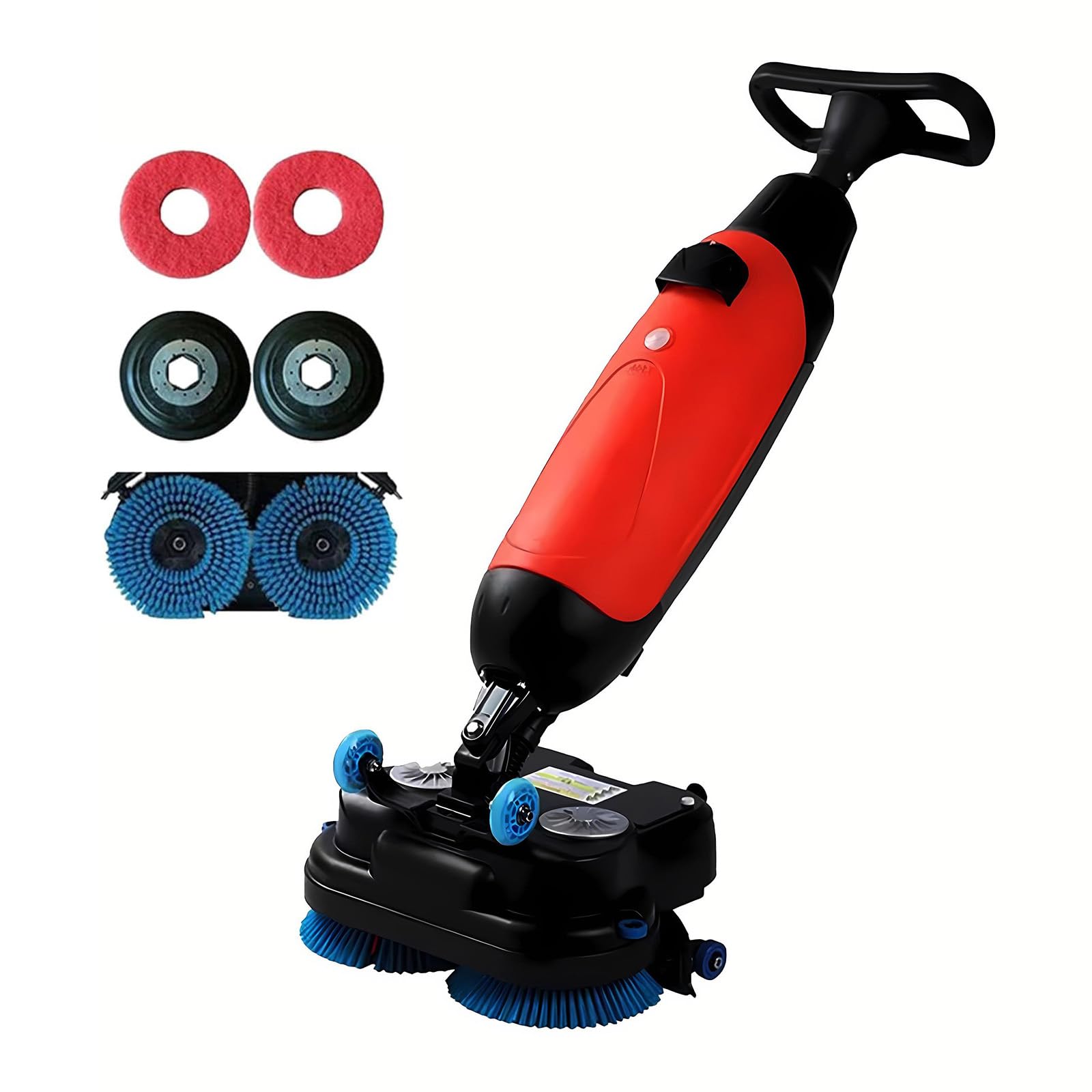 Lissontine 18" Commercial Floor Scrubber Machine, Mini Floor Machine, 13000 Sqft/H, With 18" Cleaning Width, Rotary Double Brushes 360° Rotating Head Cleaning Capacity 13000 Sqft/H Red