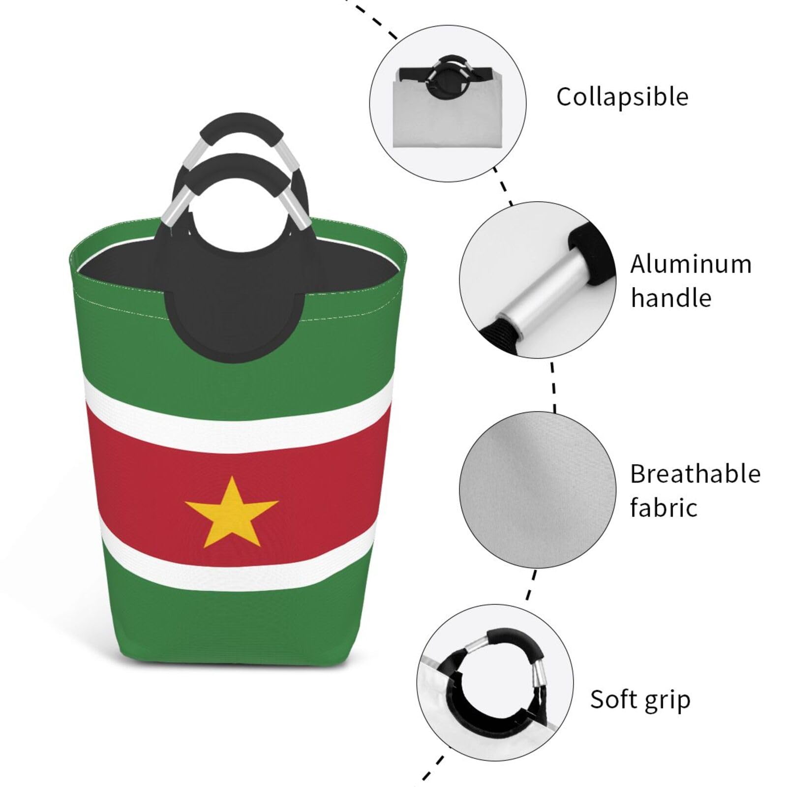 Flag of Suriname Faltbare quadratische Aufbewahrungstasche, 50L Schmutzige Kleidung Wäschekorb, geeignet für Waschküche, Schlafsaal, Schlafzimmer