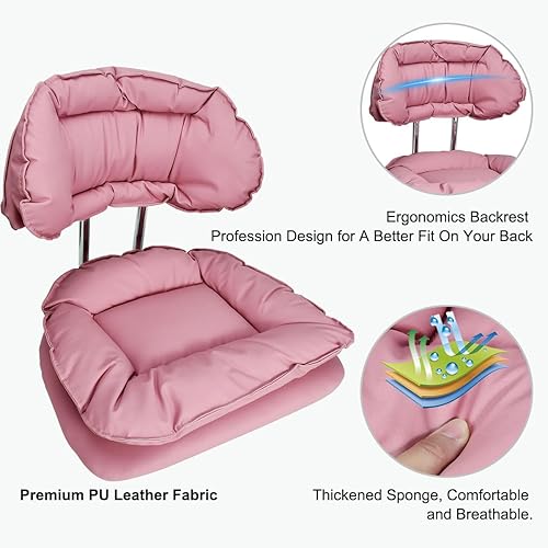 Miniatura 6 de JOSTZHXIN Taburete rodante con respaldo, silla enrollable para oficina en casa, cojín de asiento grueso, silla giratoria de altura ajustable para