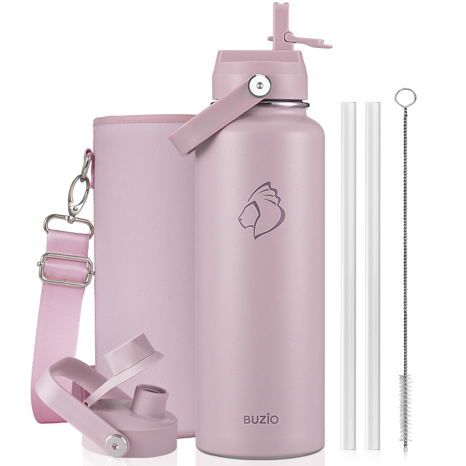 BUZIO Insulated Water Bottle 1.2L Stainless Steel with Straw & Spout Lid