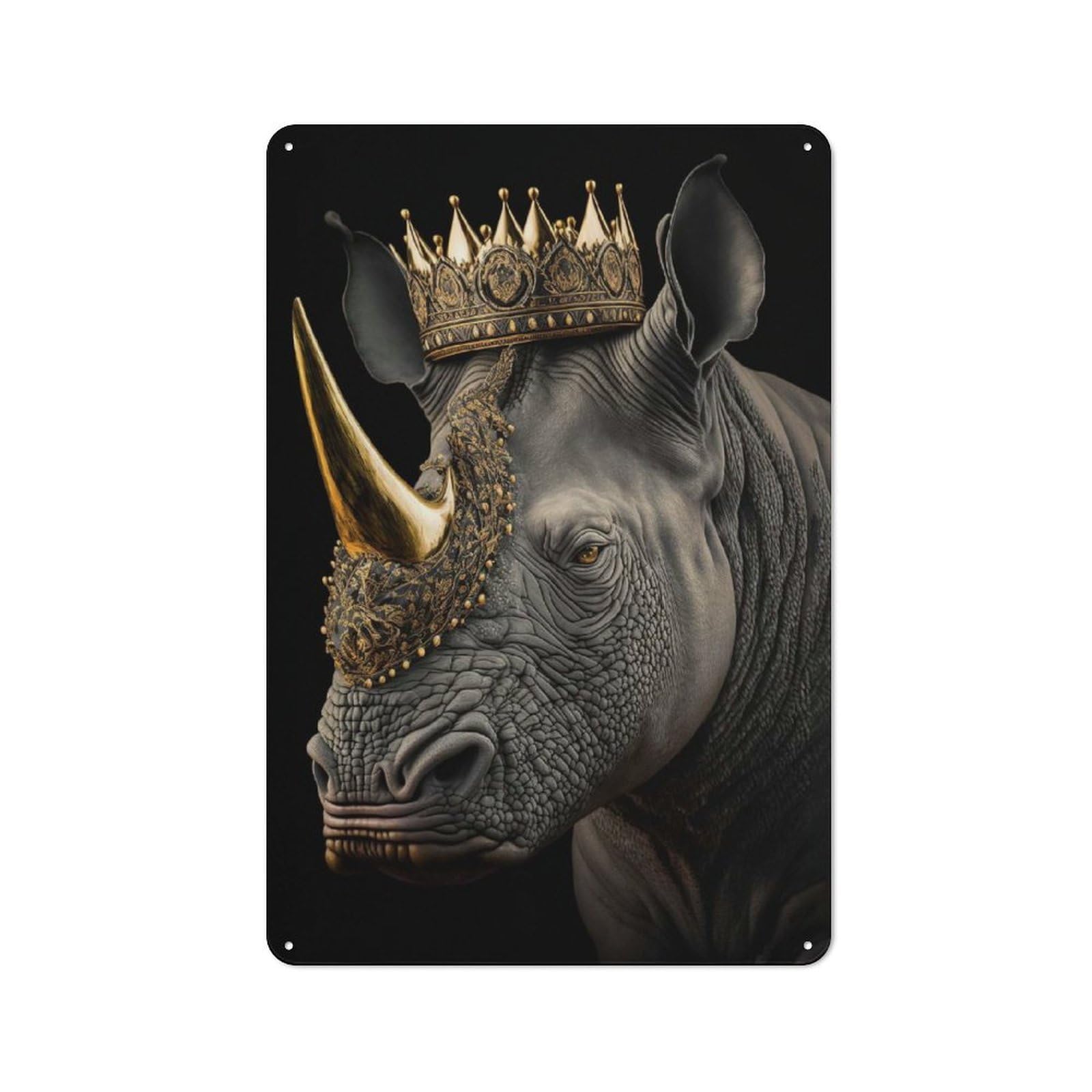 Junmoney Style-11 King Rhino Golden Art Deco Retro Metal Wall Sign 30X20cm For Living Room Or Hallway, For Collectors Decorating Living Rooms And Hallways