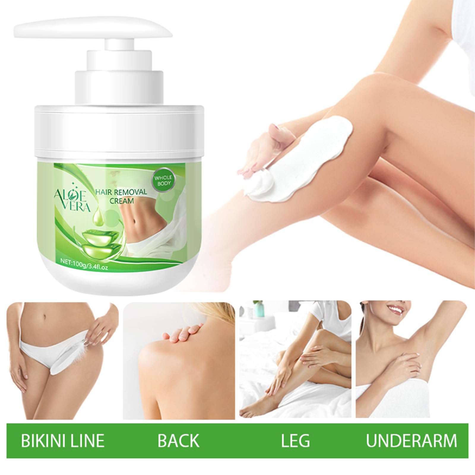 Crema depilatoria facial y crema de depilación corporal para mujeres, removedor de aloe vera para labio superior y barbilla, removedor de vello facial para piel sensible corporal, suave y no irritante 4