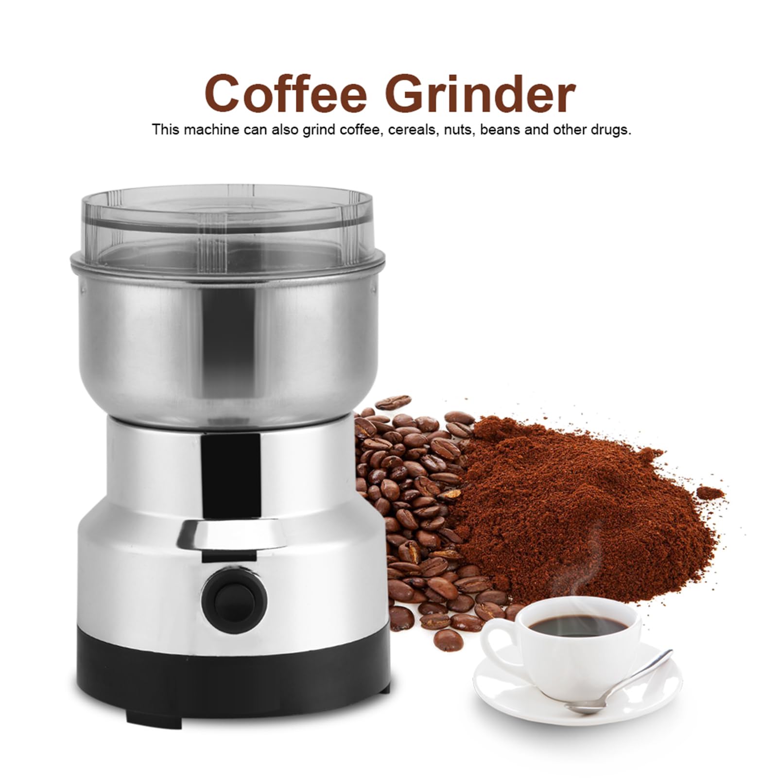 Ejoyous Gewürz und Kaffee Mühle, Elektrische Kaffeemühle, Elektrische Gewürzmühle 200W mit großer Kapazität Abnehmbare Edelstahlbehälter, Klarer Deckel Multifunktional