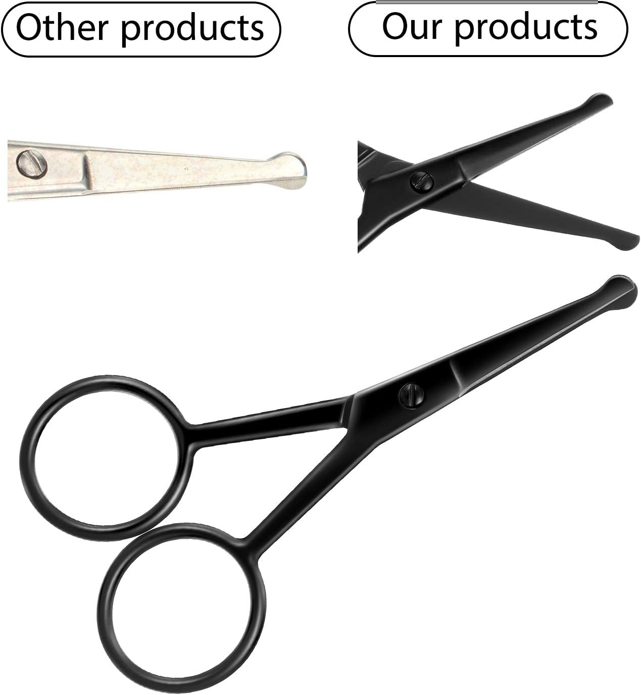 Mudder 3 Pieces Nose Hair Scissors Rounded Tip Scissors Facial Hair Trimming Stainless Steel Blunt Tip Trimmer for Eyebrows, Nose, Moustache, Beard, Grooming