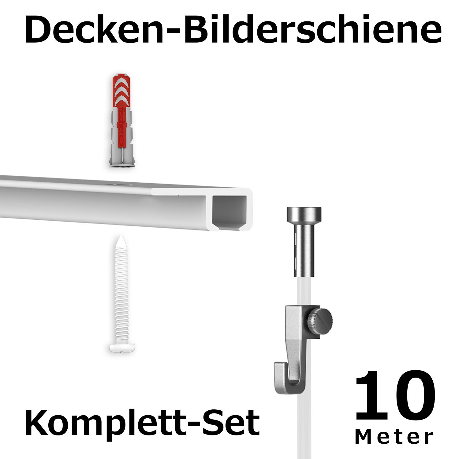 hang-it 10 Meter Deckenschienen - Galerieschienen - Bilderschienen Komplett Set 5 x 2m
