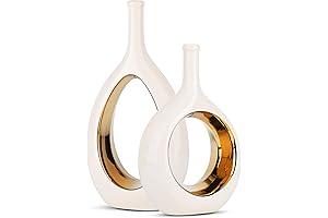White and Gold Decorative Vase for Modern Living Room