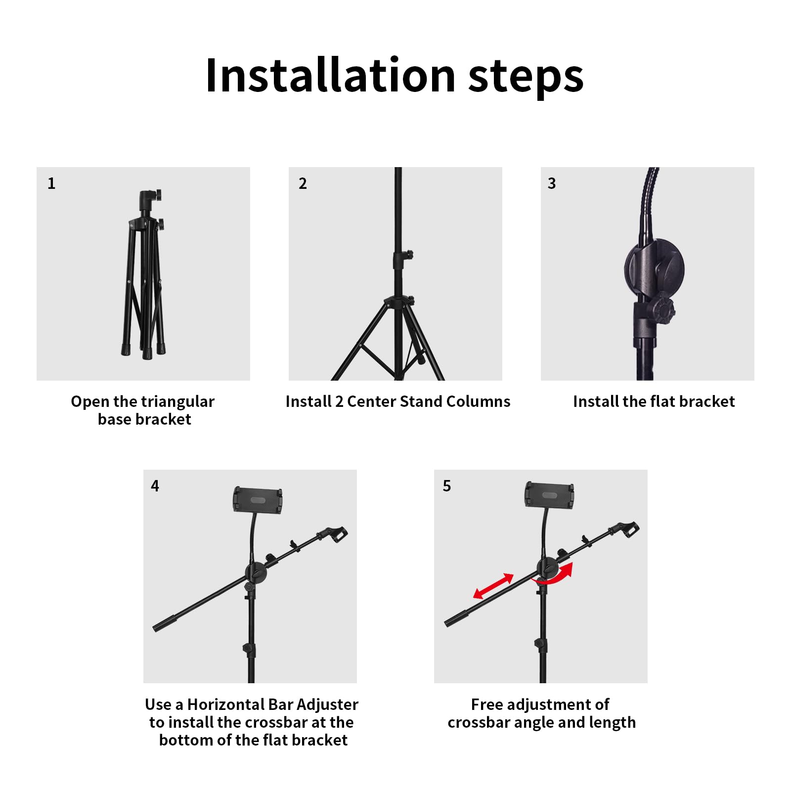 Mic Stand, 2 in 1 Microphone Stand Floor, 88 to 158cm Pad Microphone Dual-Use Mic Holder Hidden Line Design Boom Arm Dual-Use Mic Holder with Gooseneck Carrying Bag for Singing Stage Broadcast