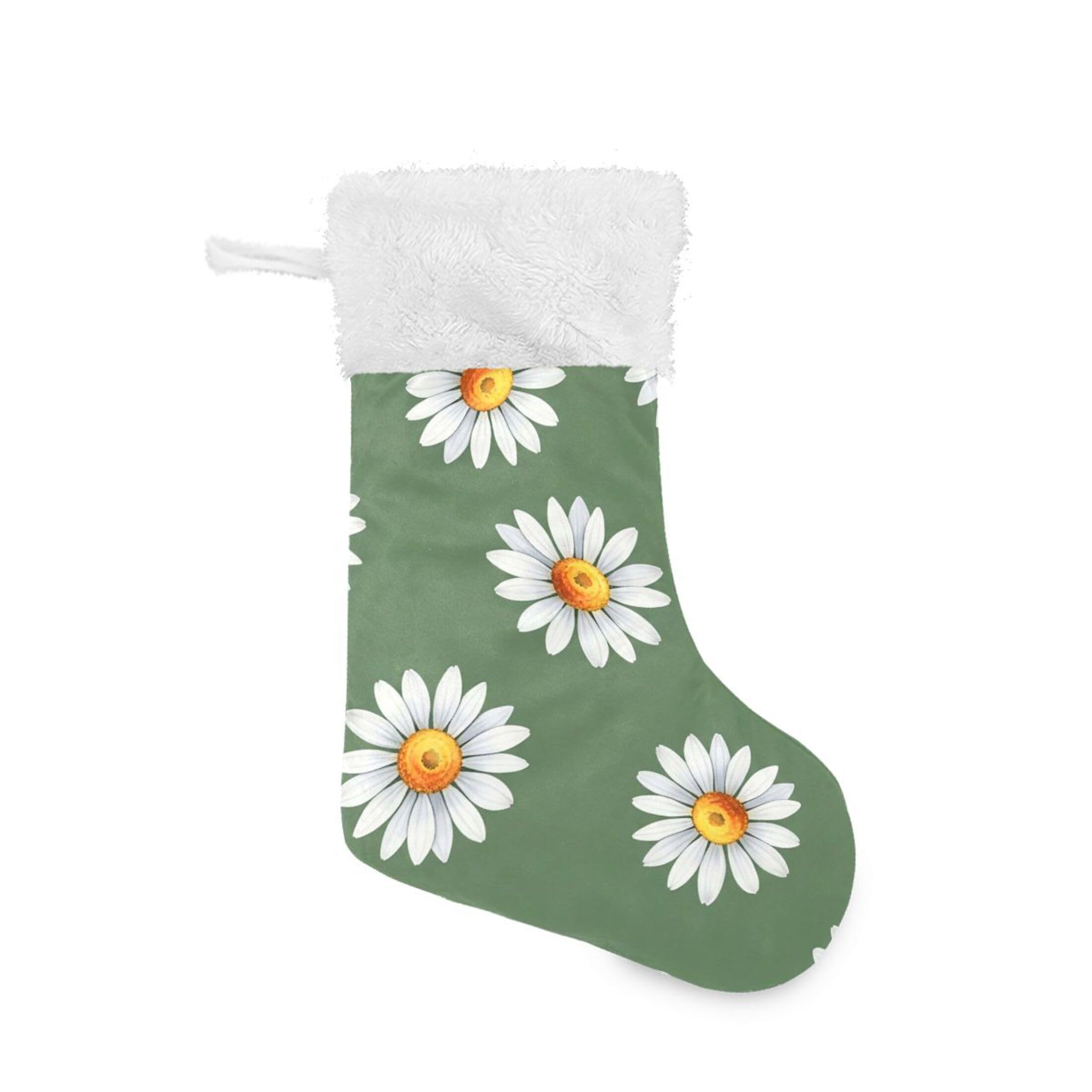 Fuauuyl Daisy Flowers Christmas Stocking 18 In Xmas Hanging Stocking with Plush Cuff for Family Holiday Party Fireplace Decorations, 1 Pack