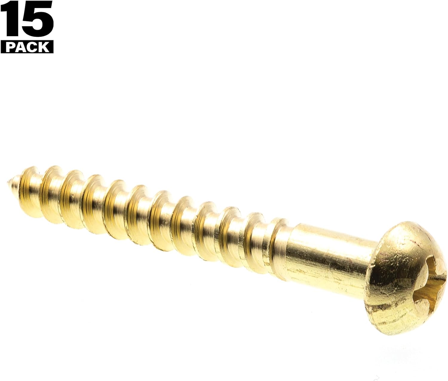 Prime-Line 9208373 Wood Screws, Round Head, Phillips Drive, #10 X 1-1/2 In., Solid Brass (15 Pack)