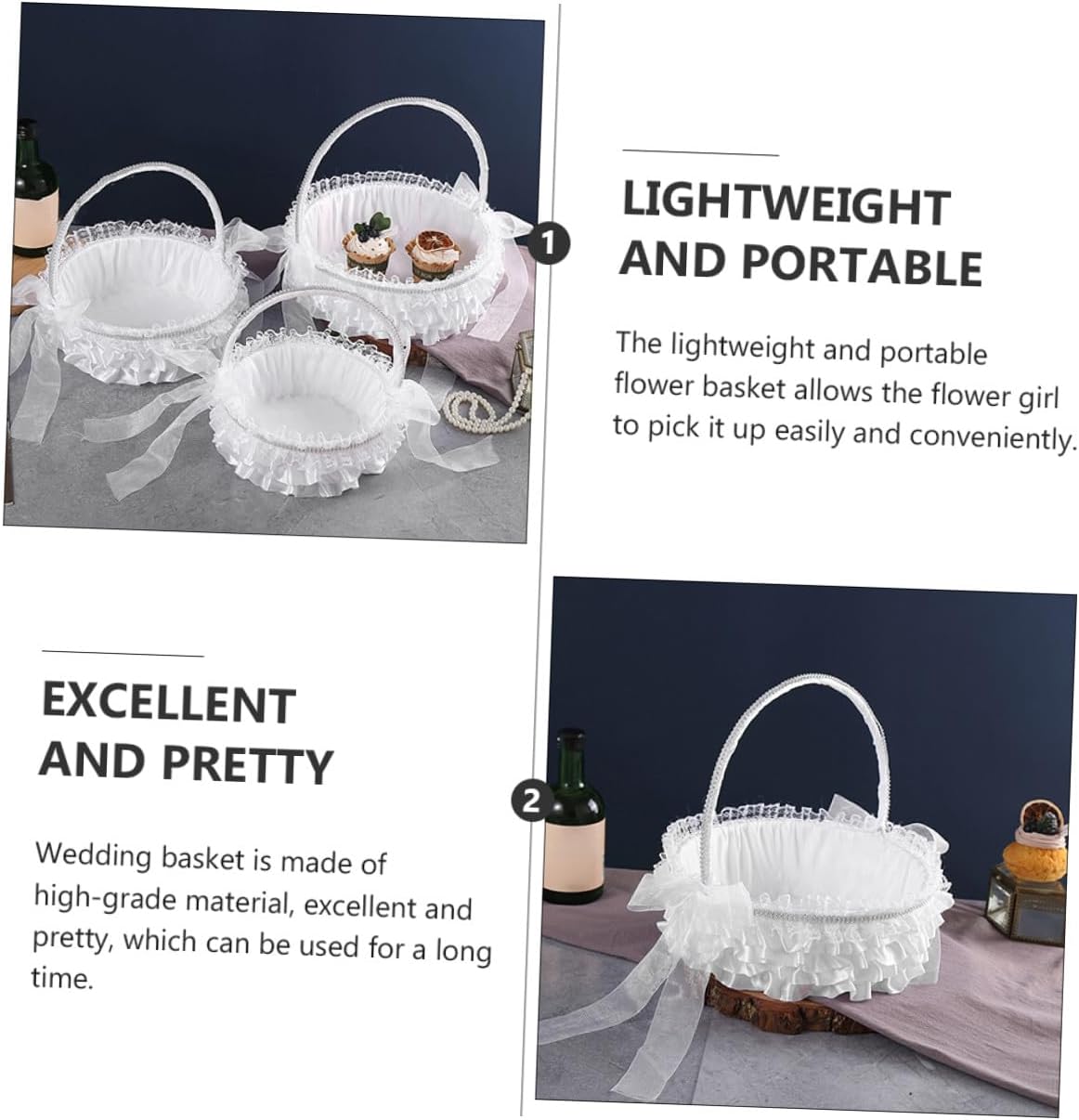 Flower Girl Basket Wedding Handheld Lace Petal Storage Basket for Flower Ceremony