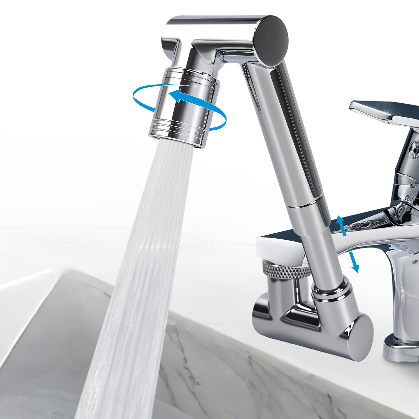 Photo 1 of 1440° Swivel Faucet Extender with 2 Mode Splash, Retractable Rotating Sink Extension, Universal Swivel Multifunctional Robotic Arm, Sink Water Faucet Aerator Extension for Kitchen Bathroom (Silver)