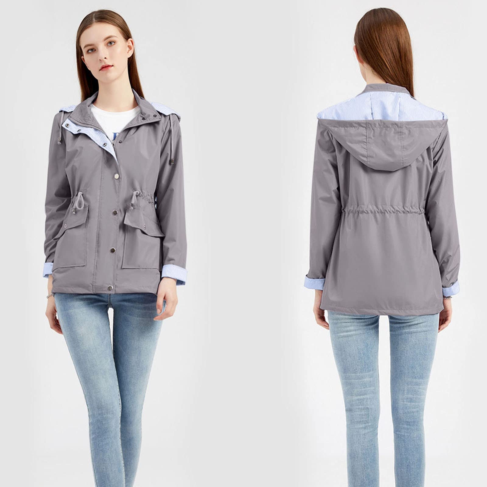 Generisch Chubasquero para mujer, impermeable, extraíble, capucha con cordón, abrigo de senderismo al aire libre, cortavientos, abrigo de invierno impermeable