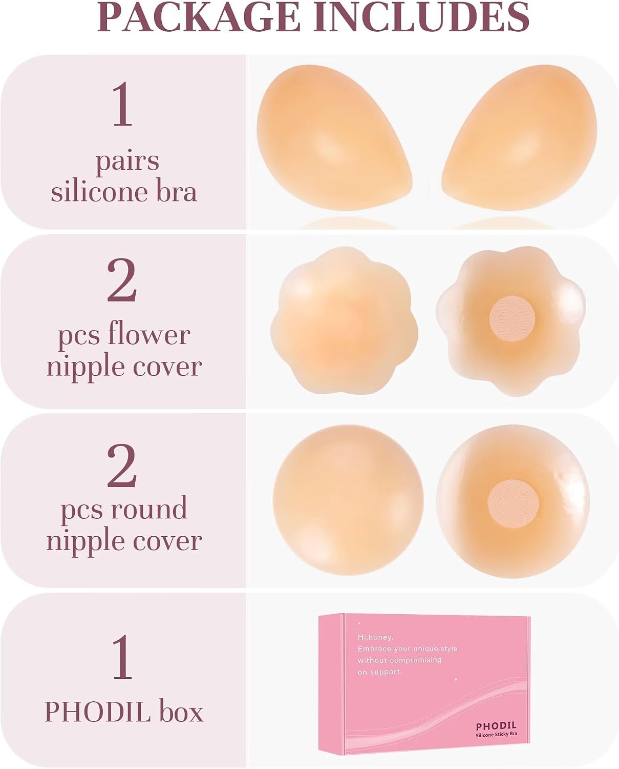 Sticky Strapless Bra, Invisible Push Up Adhesive Bra,Backless Silicone Bras Washable for Women with Nipple Covers（Creme/B）