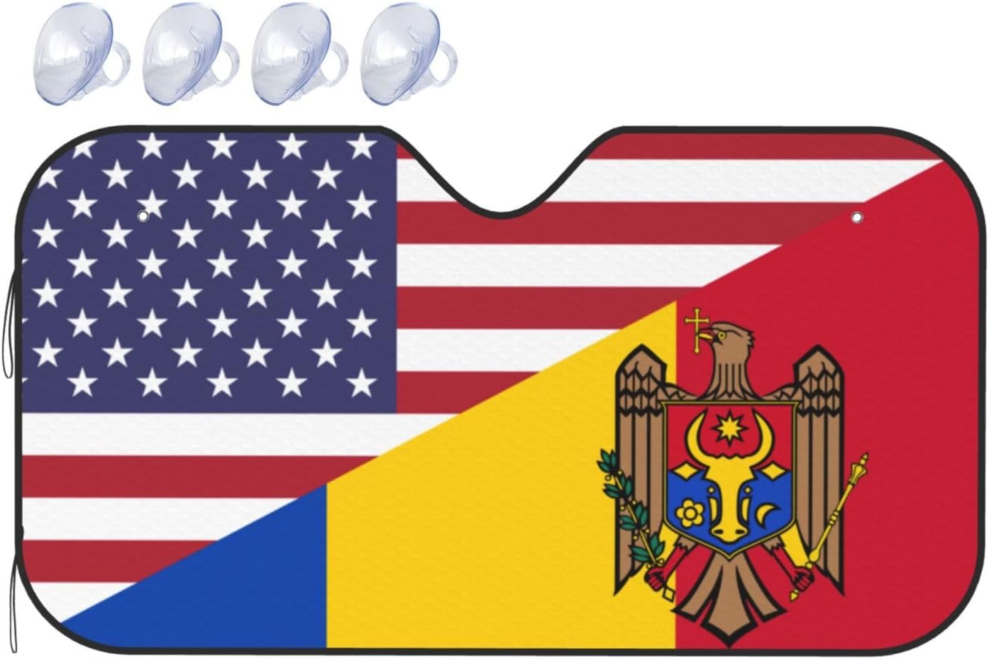 America Moldova Friendship Flag Foldable Car Windshield Sunshade Blocks Heat and Sun Glare Uv Rays