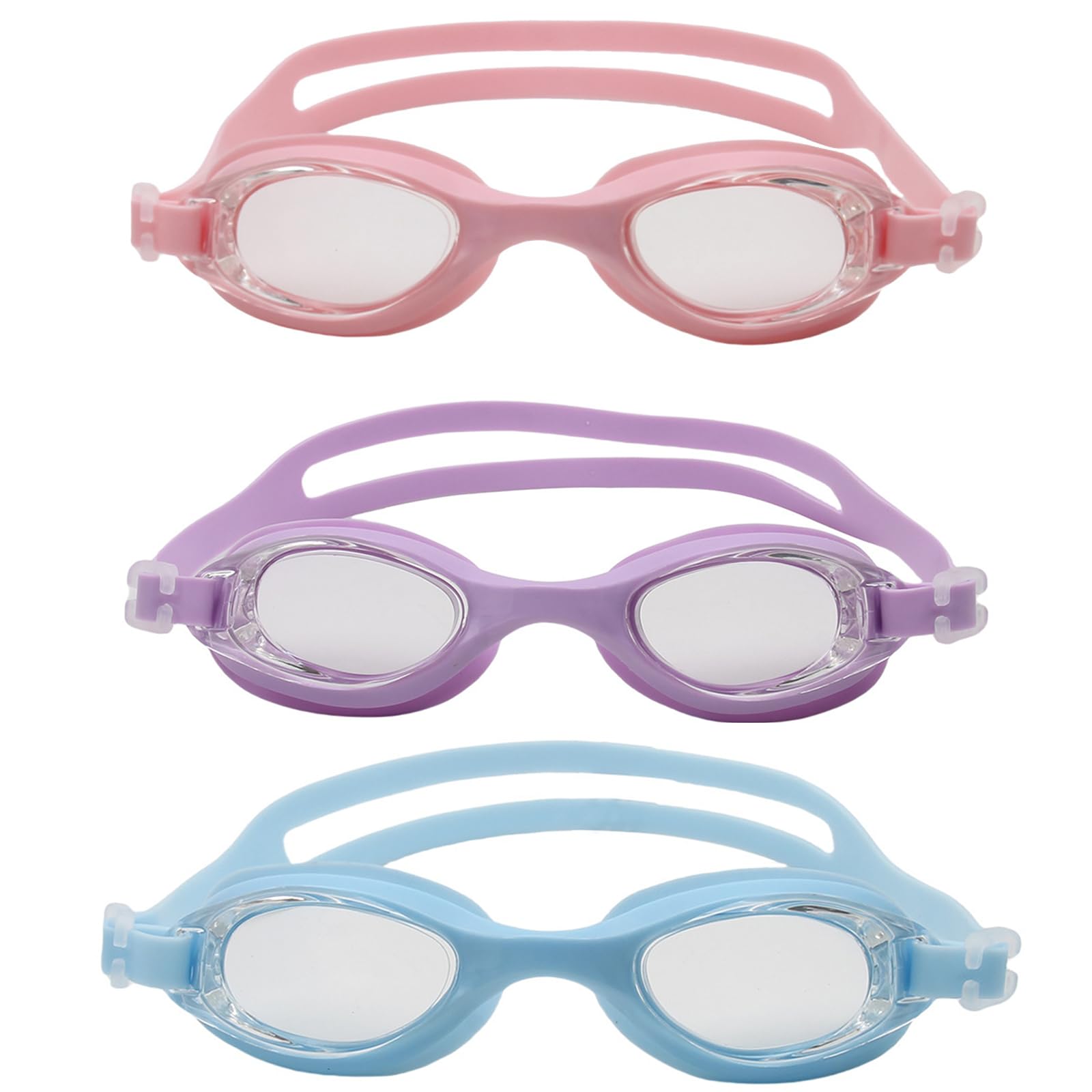 Swimming Glasses for Kids, 3 Pack Protective Goggles with Comfortable Fit, Lightweight Design for Pool Activities, Pink Purple Light Blue Colors-picture-30