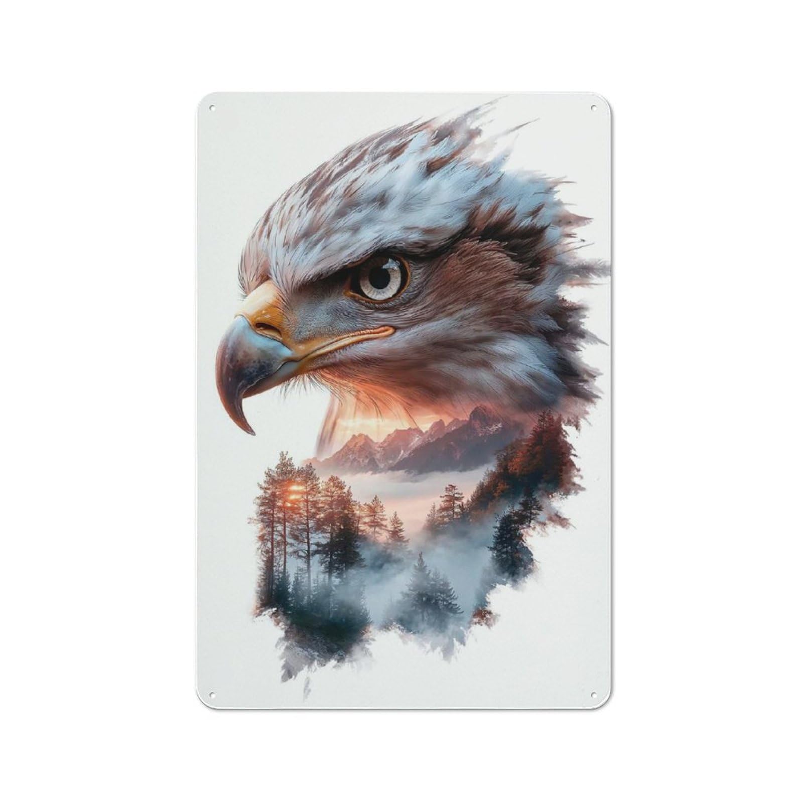 Junmoney Eagle Mountain Landscape Rustic Metal Sign 30X20cm For Guest Room Or Hallway, Suited To Hallway Wall Decor Fans