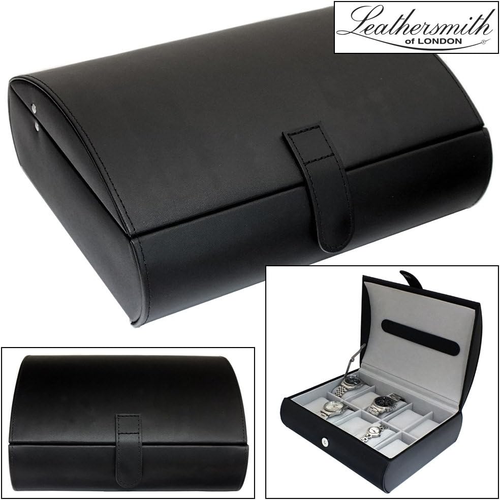 Leathersmith of London Gents Luxury Genuine Black Bonded Leather 10 Watch Storage Case Organiser Box