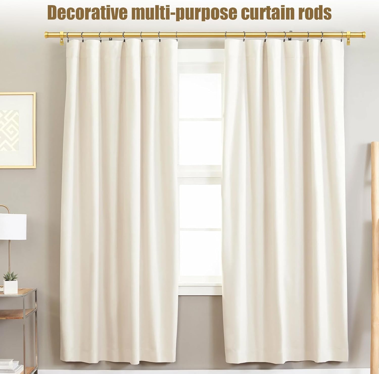 The gold curtain rod is suitable for curtain rods ranging from 144 to 168 inches, adjustable and easy to install, suitable for terraces, farmhouses, bedrooms, and living rooms (gold 32-86 inches)