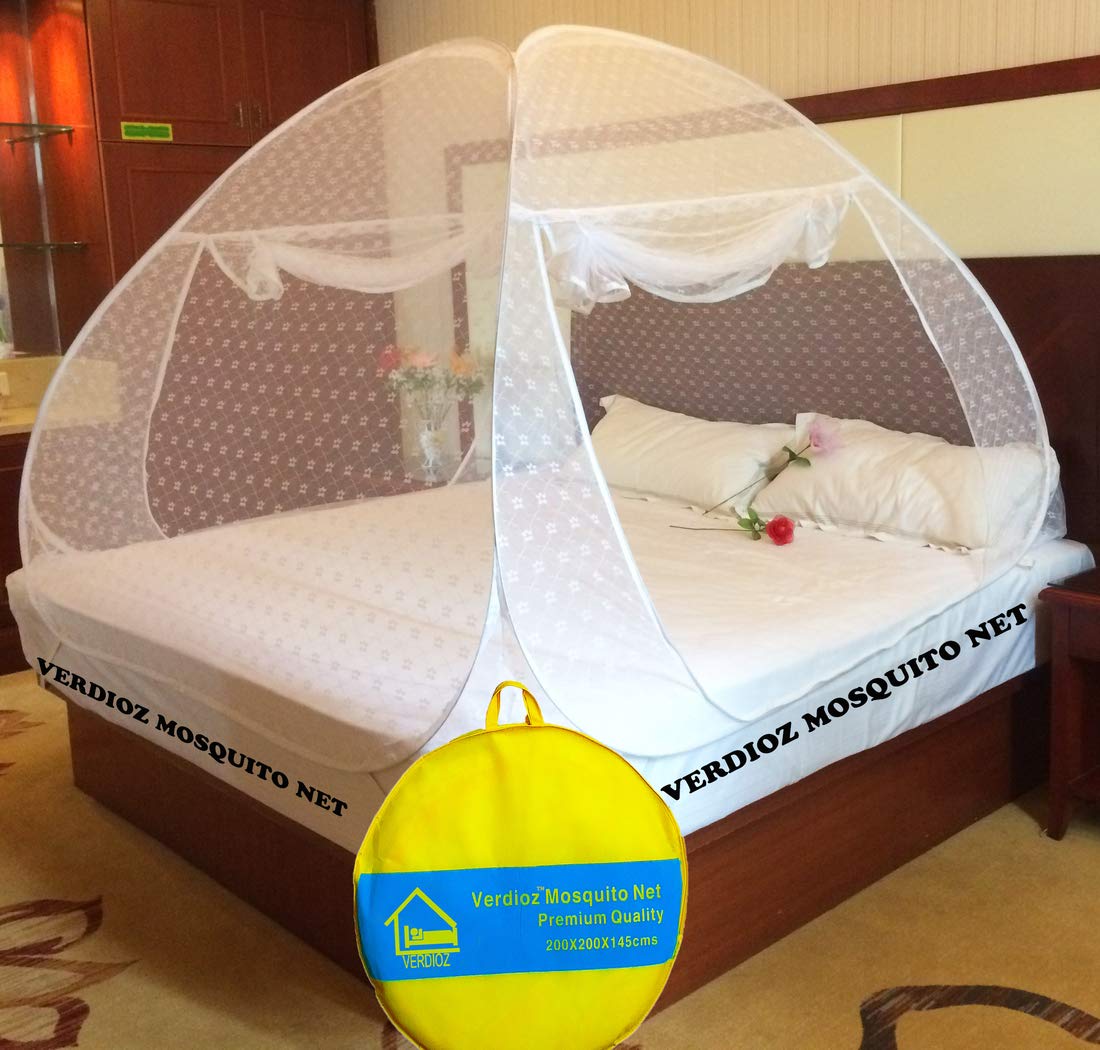 VERDIOZ White Embroidery Cotton Mosquito Net for Double Bed Machardani, Mosquito Net for Bed