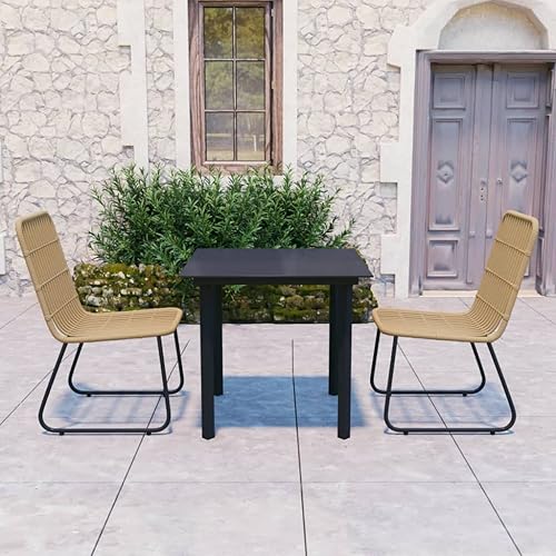 Miniatura 10 de Juego de comedor de patio de 7 piezas con sillas de ratán de polietileno y muebles de exterior de mesa de vidrio, color negro para jardín, balcón,
