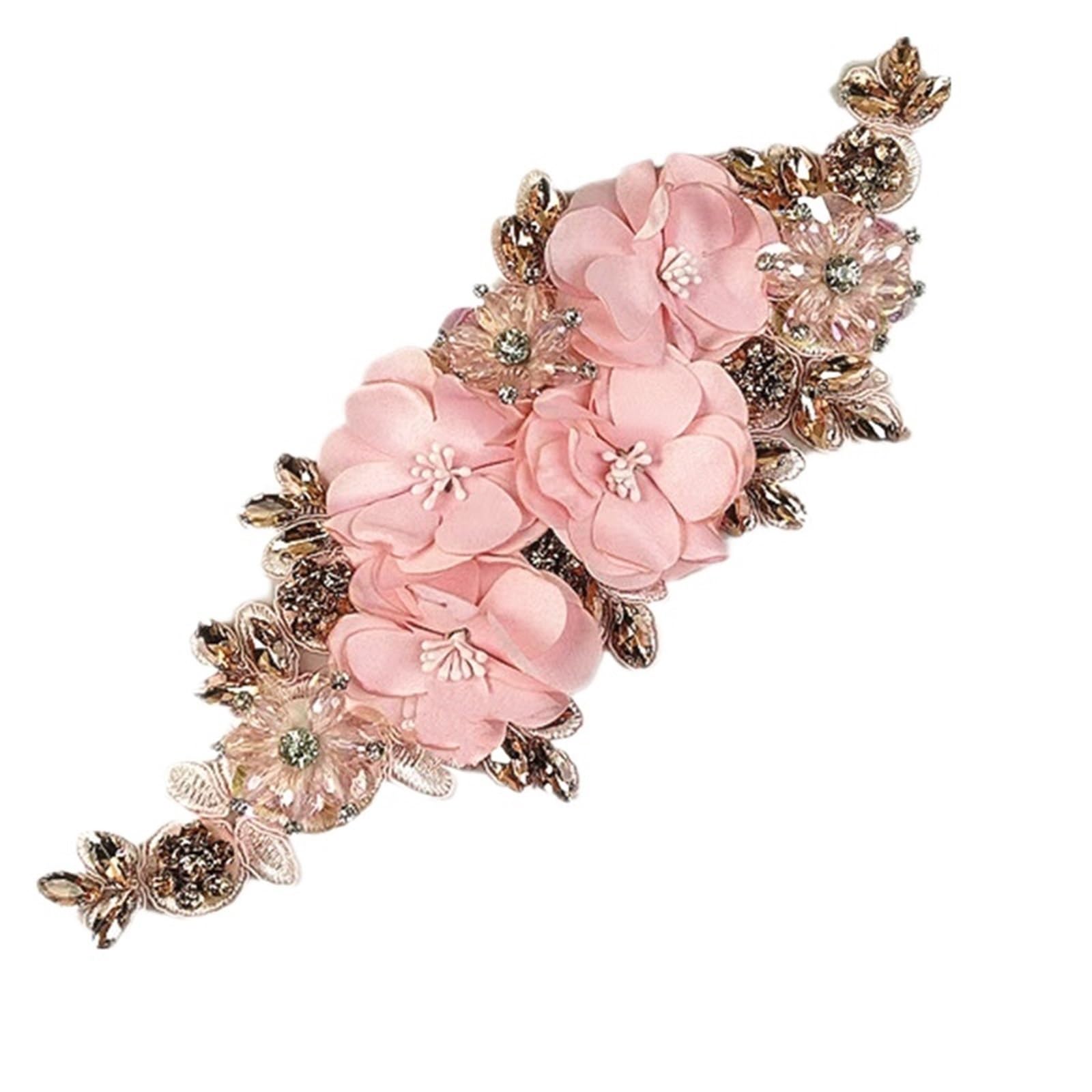 Wtaxbh G Iron On Patches 3Pc 27X10.5cm Fabric Flower Rhinestones Artificial Cloth Accessories 3D Sewing(G)