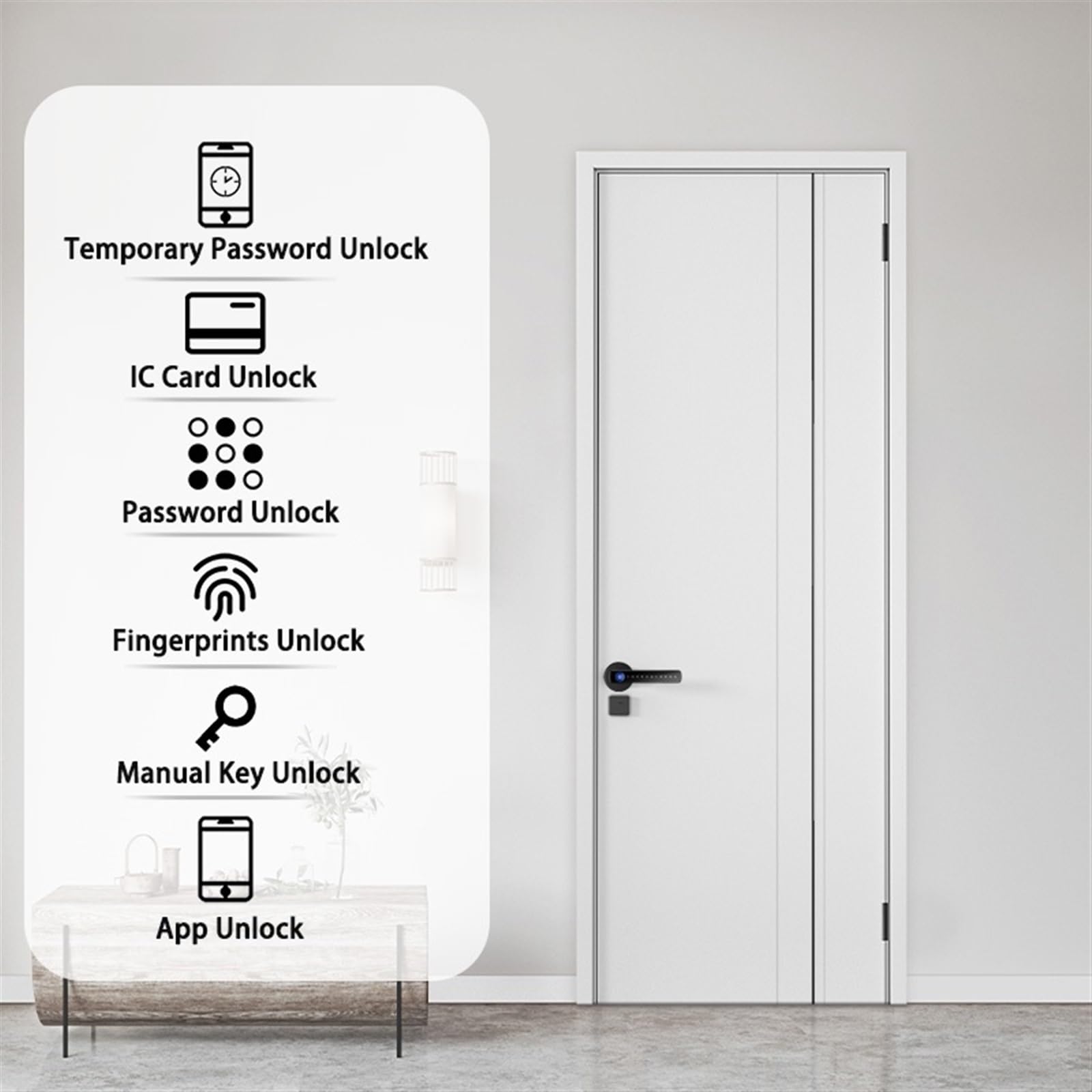 Serratura Smart, Maniglia for serratura intelligente con chiave magnetica for impronte digitali Serratura for porta digitale Tastiera Serratura elettronica for inserimento chiave(White)
