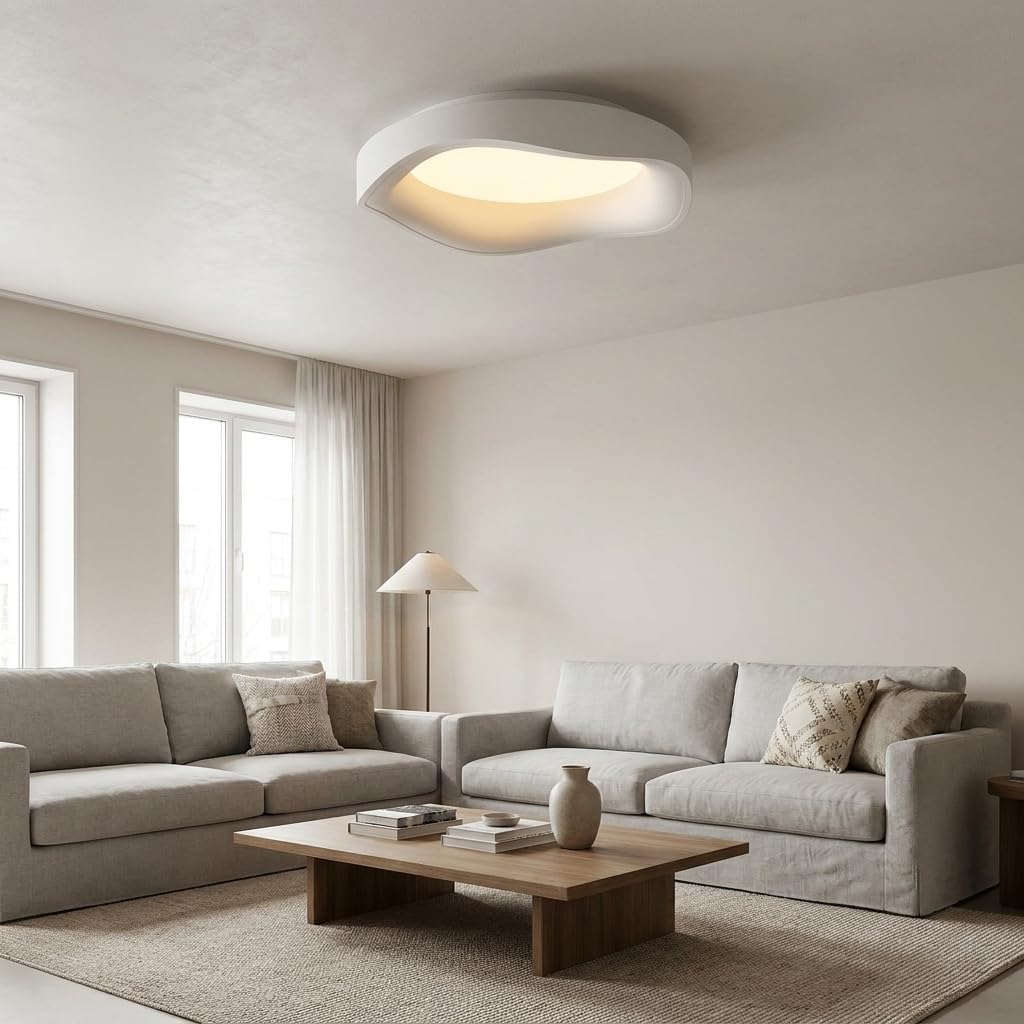Alpinaluz Plafón LED de Techo Blanco Ø40 cm – 36 W, Luz Seleccionable 3000K/4000K/6000K – Diseño Ondulado Irregular de Acero Mate con Difusor Acrílico Opal, Estilo Moderno Nórdico