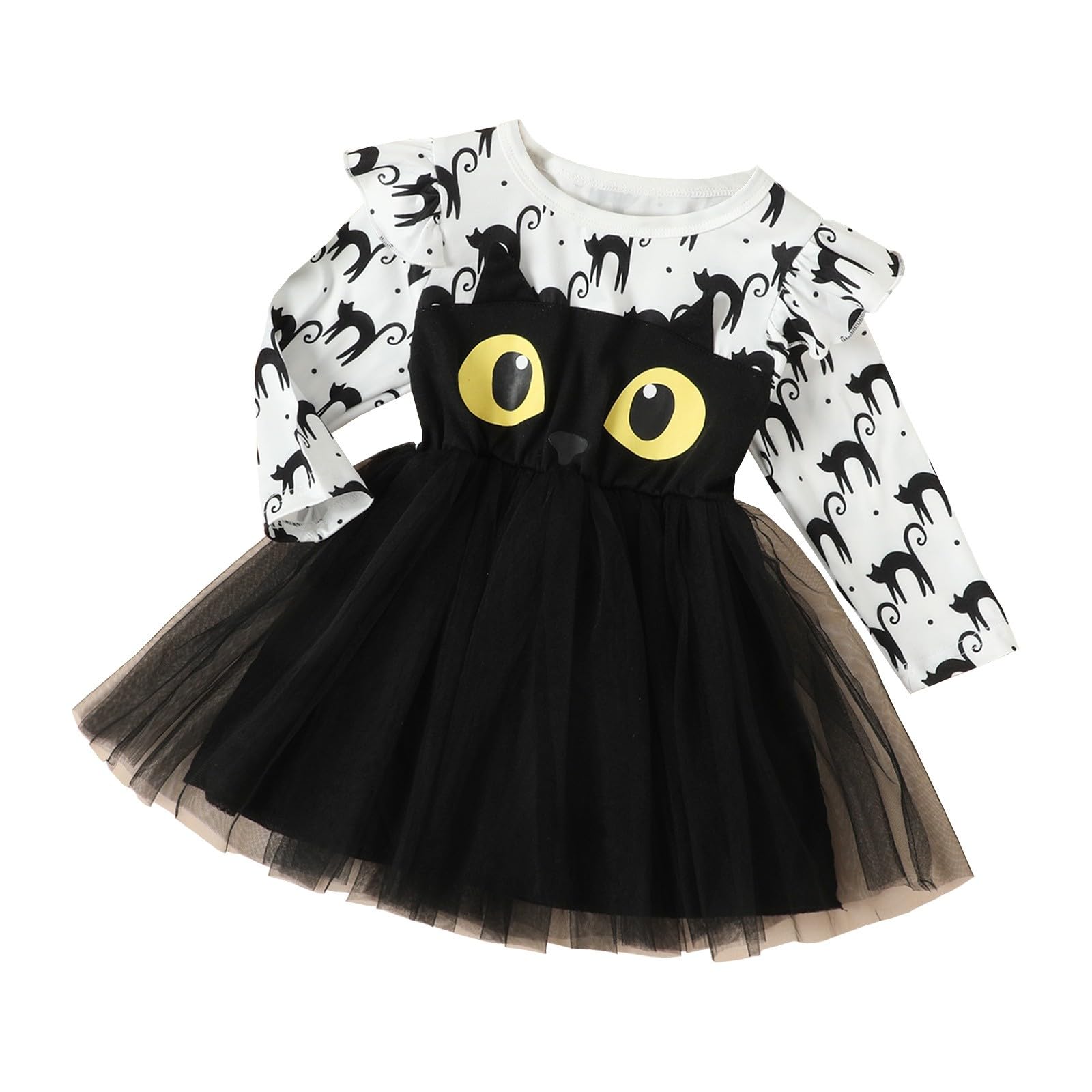 Toddler Baby Girl Halloween Tutu Dress for Sibling Matching, Soft Tulle Tutu with Adjustable Elastic Waist, Black Tutu Dress for Ages 2-7 Years (White, 2-3 Years)