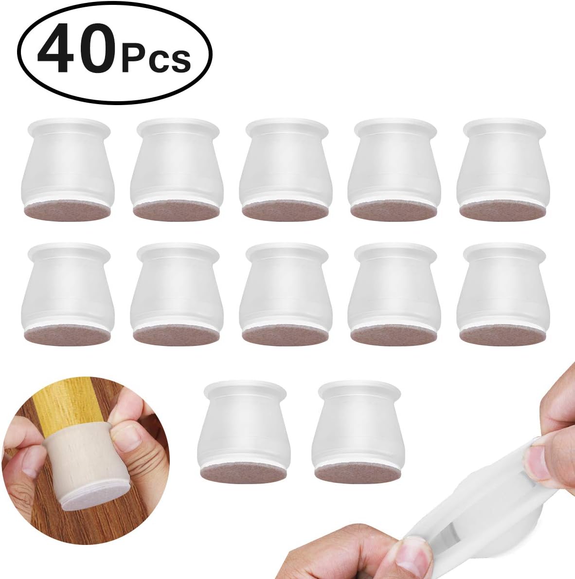 Kauayurk 40Pcs Silicone Chair Legs Floor Protectors, Furniture Silicon Protection Cover with Felt Pads, Elastic Silicone Chair Floor Pads for Round or Square