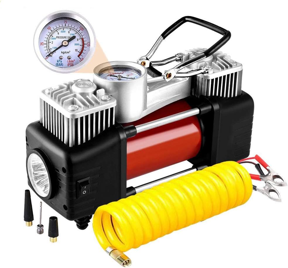 LEWWB Air Compressor, Tyre Pump portable 300 PSI Auto Meter Tire Inflator with Preset Pressure Auto Shut Off Gauge, LED Light Air Compressor for Car Truck Bikes