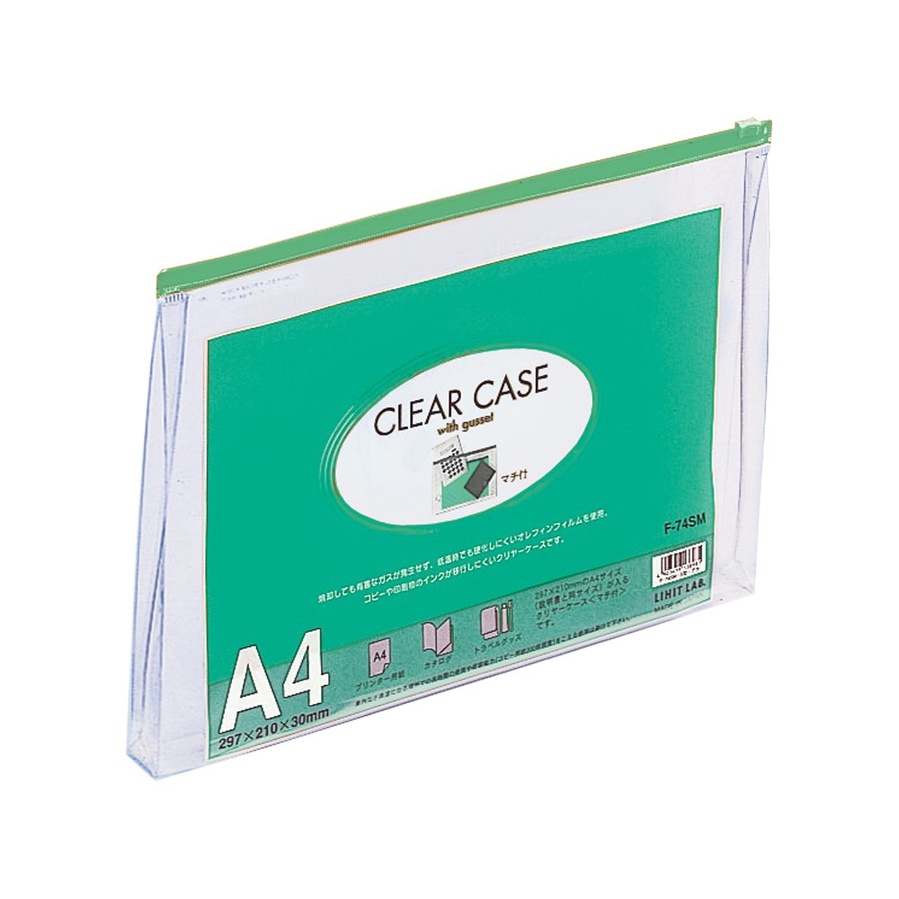 LIHIT LAB Clear Case, Zipper Case, Gusset, A4S, Green, F74SM Mitt