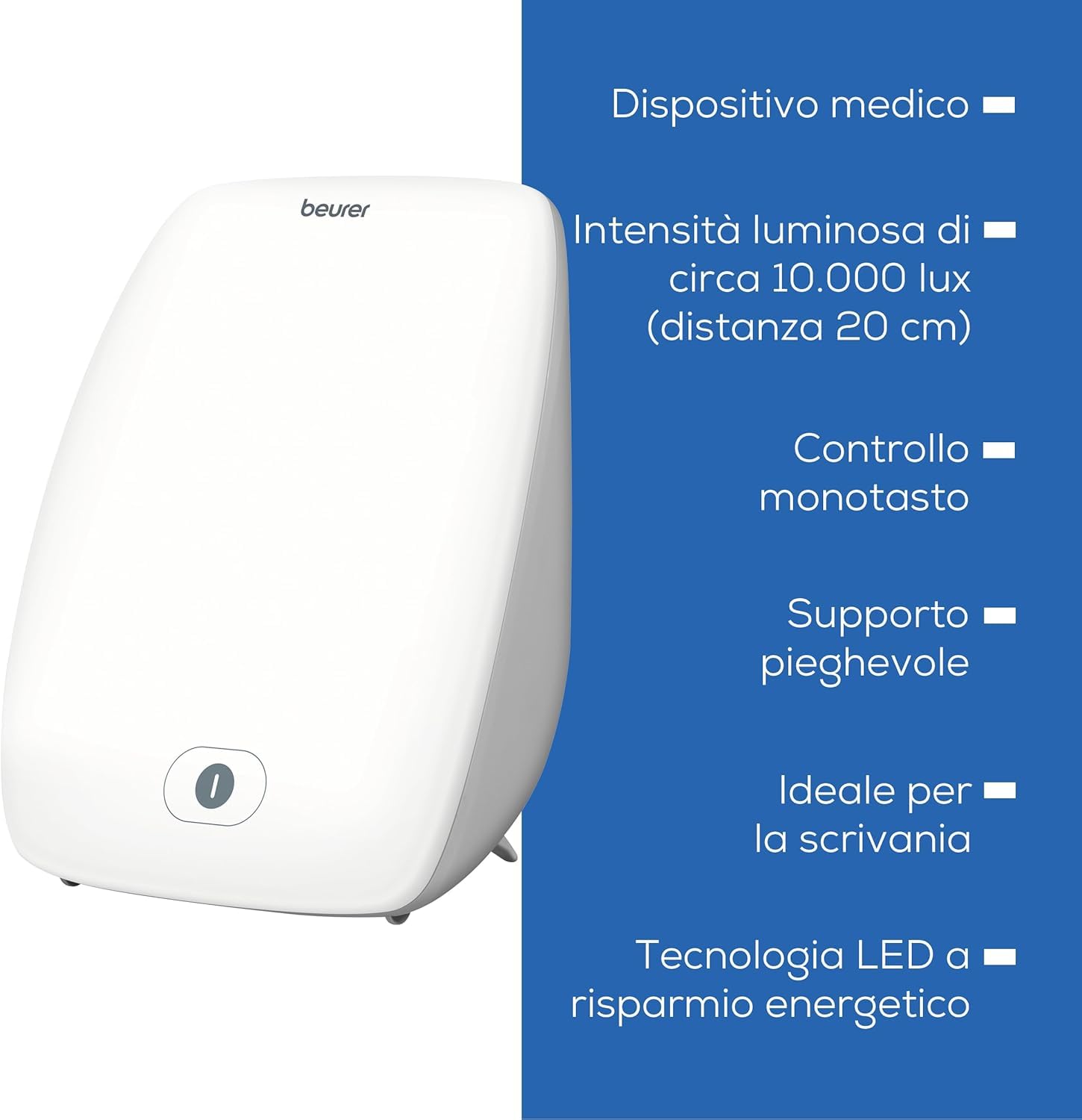Beurer TL 41 Touch Lampada a Luce diurna LED, Fototerapia 10.000 Lux contro la Carenza di Luce, Dispositivo Medico, Base Pieghevole, Controllo Touch, Superficie 22x20 cm