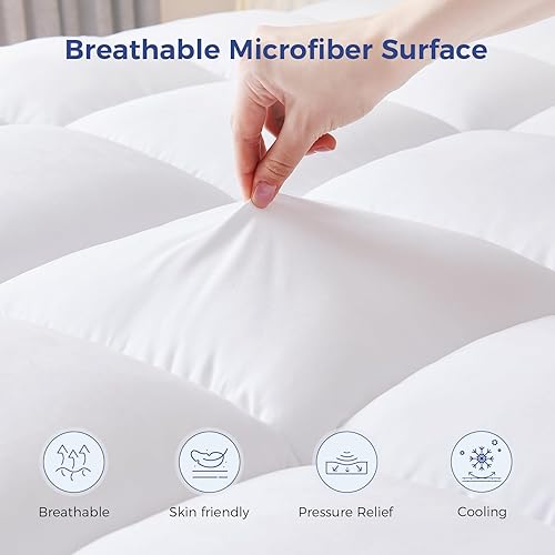 Miniatura 4 de Meoflis Cubrecolchón de espuma viscoelástica, colchón de doble capa de 4 pulgadas, espuma viscoelástica de gel refrescante de 2 pulgadas más funda