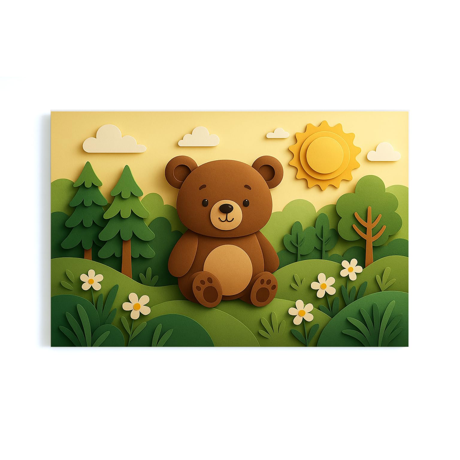 Artefizio Cuadro Infantil Decorativo con Animales, Bastidor Extra Grueso, Lienzo Personalizado con Nombre para Dormitorio de Bebé, Guardería o Aula de Juegos, Made In Italy (Sunny Bear Hills)