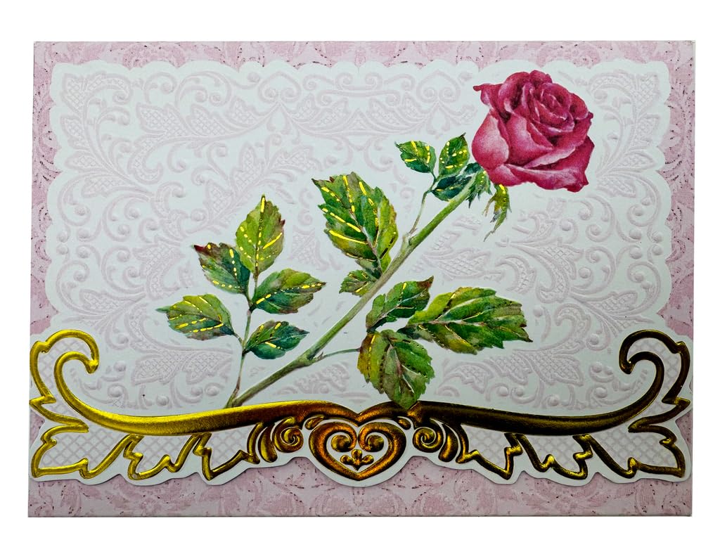 Poster Foundry Set of 3 - Red Rose Stem Boxed Note Cards by Carol Wilson. 10 embossed 4x5 Die-Cut Notecards and Matching Envelopes in Decorative Gift Box with Magnetic Flap. NCP2229