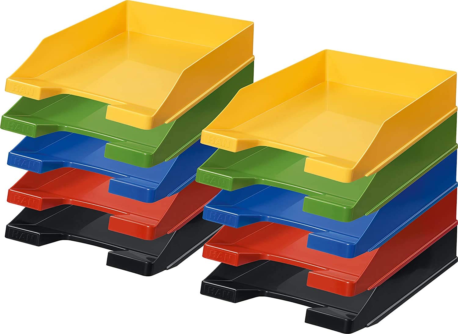 HAN Briefablage Klassik, 10 STÜCK Schreibtisch Organizer, Bürobedarf, Ablagefächer, Büromaterial, Briefkorb, Dokumentenablage, bis Format A4/C4, 1027-X, bunt Sortiert