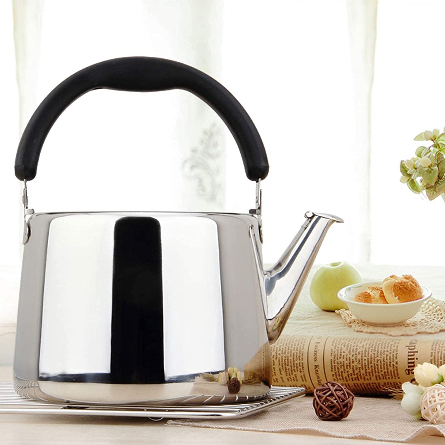Hervidor de Agua silbante de Acero Inoxidable Extra Grueso y de Gran Capacidad, Ideal para cocinas de Gas, vitrocerámica, eléctricas y de inducción (Plateado, 7 l)