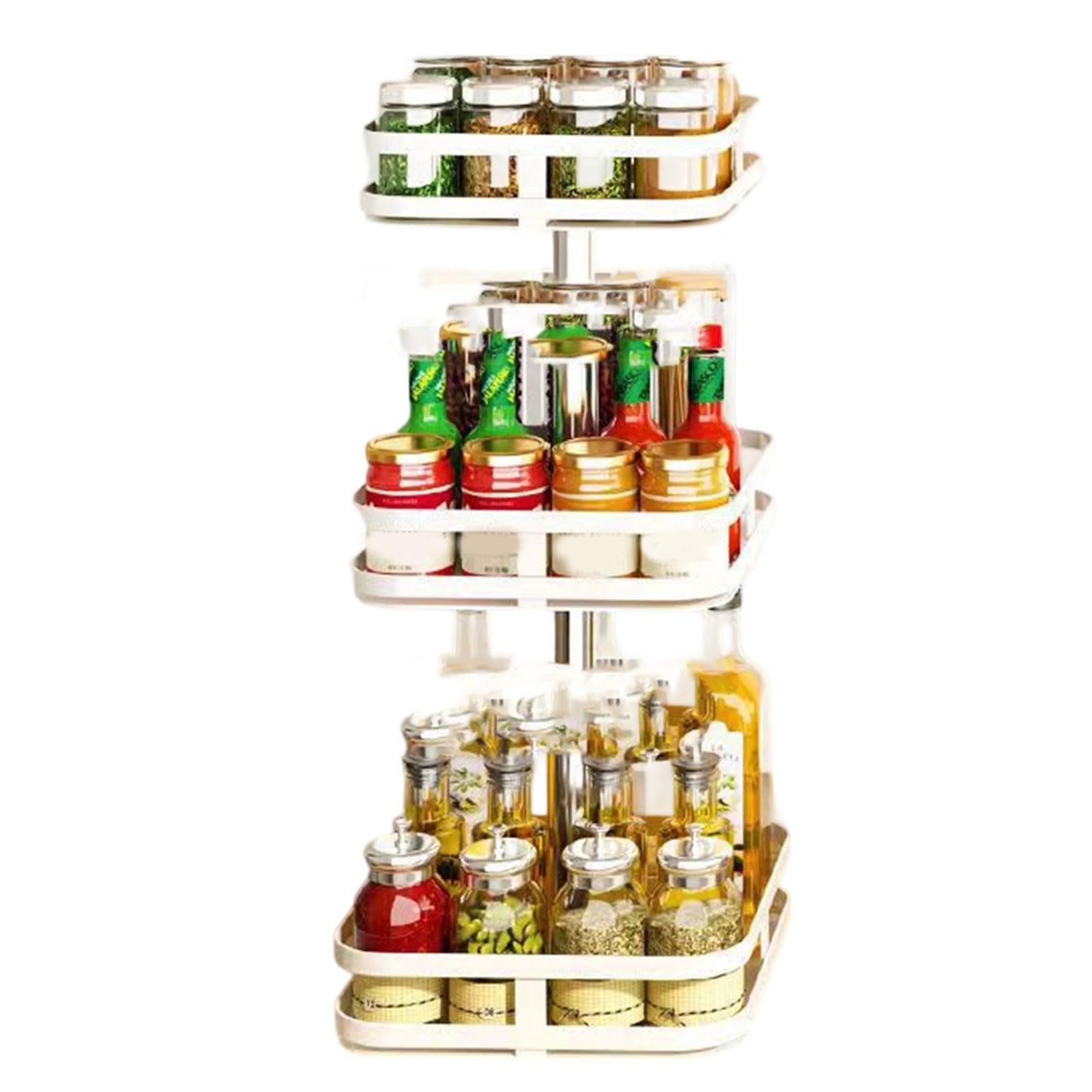 carotoe Swivels Countertop Organizers Adjustable Shelf Kitchen Bathroom Storage for Cosmetics Metal Frame Adjustable Tiers Kitchen Shelf Organizers
