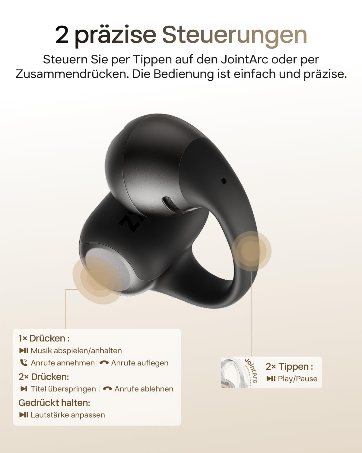 SHOKZ OpenDots 2 Open-Ear Clip-On Earbuds, verbessertes Dolby Audio mit Deep Bass, 40 Std. Laufzeit, Bluetooth 6.1,IP57 wasserdicht, klare Anrufe Dank 3 Mik. für Alltag, kabelloses Laden, Schwarz