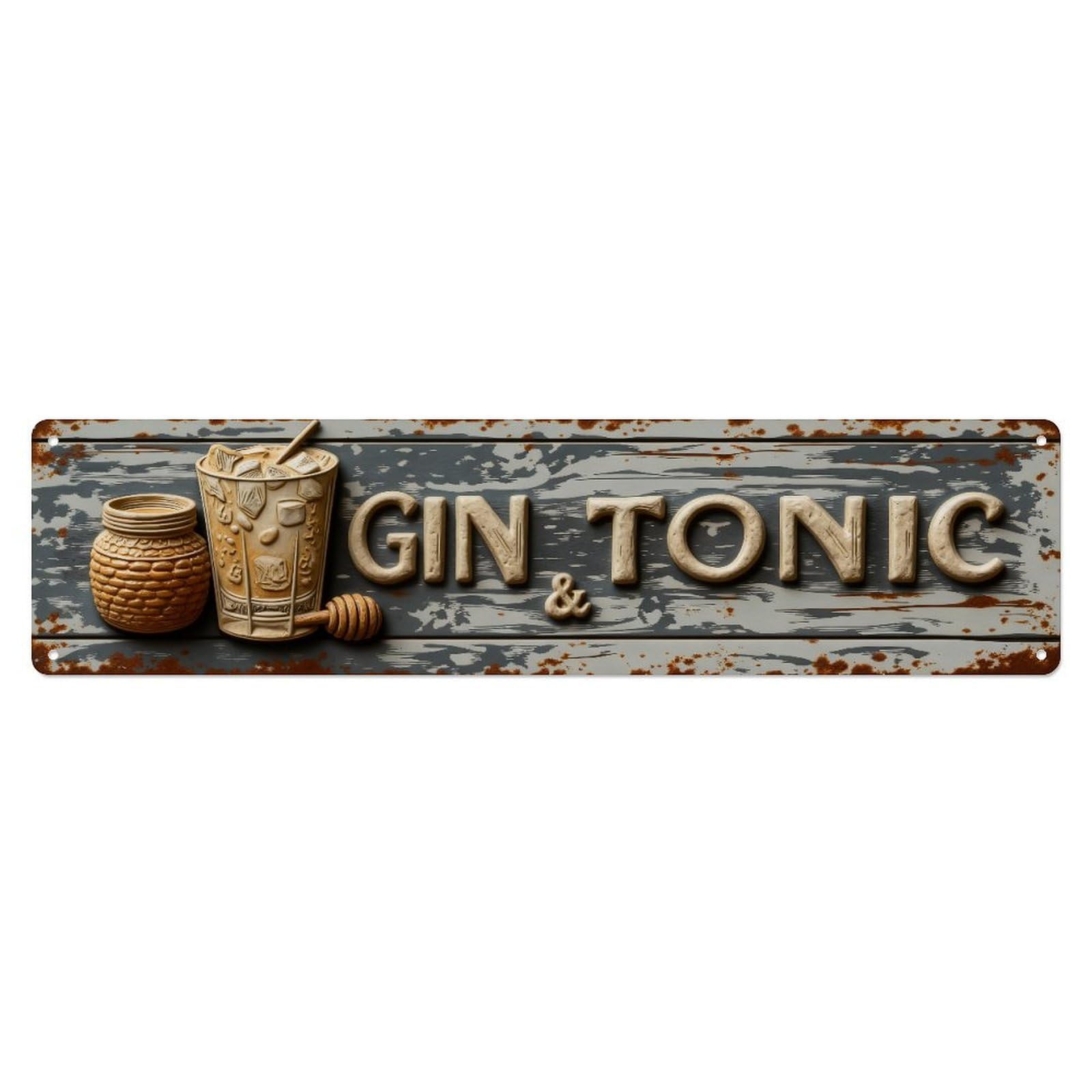 Gin Tonic Glass Jar Lemon Slice Metal Tin Sign Plaque