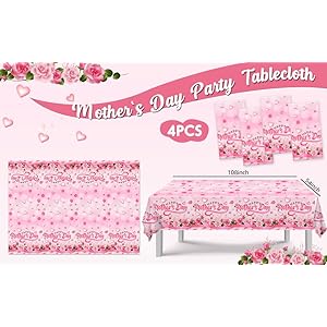Happy Mothers Day Decorations Tablecloth 4 Pack Large Rectangle Pink Rose Mothers Day Table Covers for Mothers Day Outdoor Party Disposable Waterproof Plastic Tablecloth Happy Mothers Day Decorations Tablecloth 4 Pack Large Rectangle Pink Rose Mothers Day Table Covers for Mothers Day Outdoor Party Disposable Waterproof Plastic Tablecloth