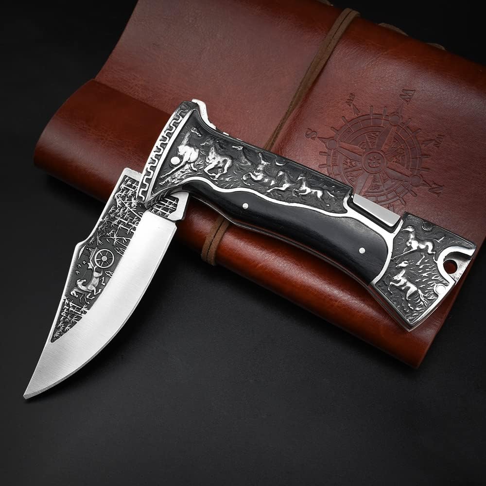 NedFoss Dark Hourse Pocket Knife for Men, Fathers Day Dad Gifts for Men from Daughter Wife Son, 3.5 inch Engraved Unique Folding Knife, Pocket Knives with Holster, Cool Knives, Mens Stocking Stuffers Gifts Idea for Boyfriend Husband Grandpa