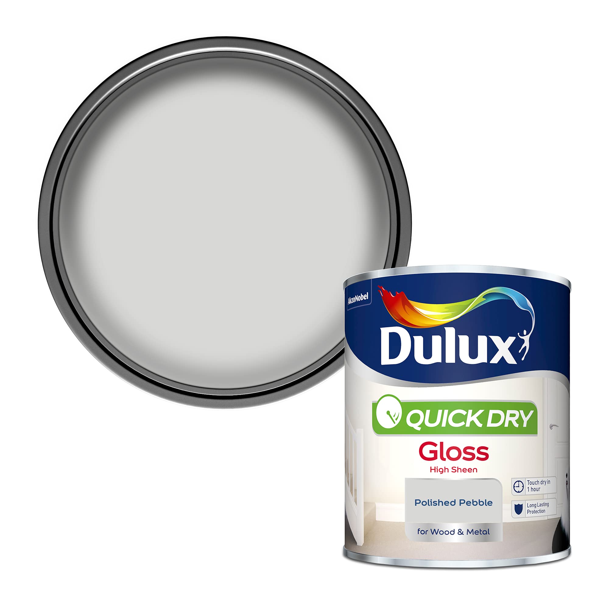 Dulux Quick Dry Gloss Paint - Polished Pebble Grey - 750ml - For Wood & Metal