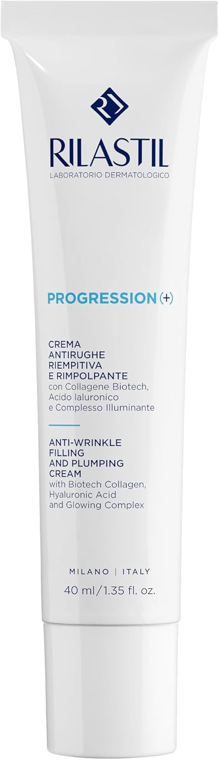 Rilastil Progression(+) Crema Antirughe Riempitiva e Rimpolpante, Trattamento Rughe Marcate, Antiaging, Rimpolpante per Pelli Mature con Collagen, Acido Ialuronico, Confezione da 40 ml
