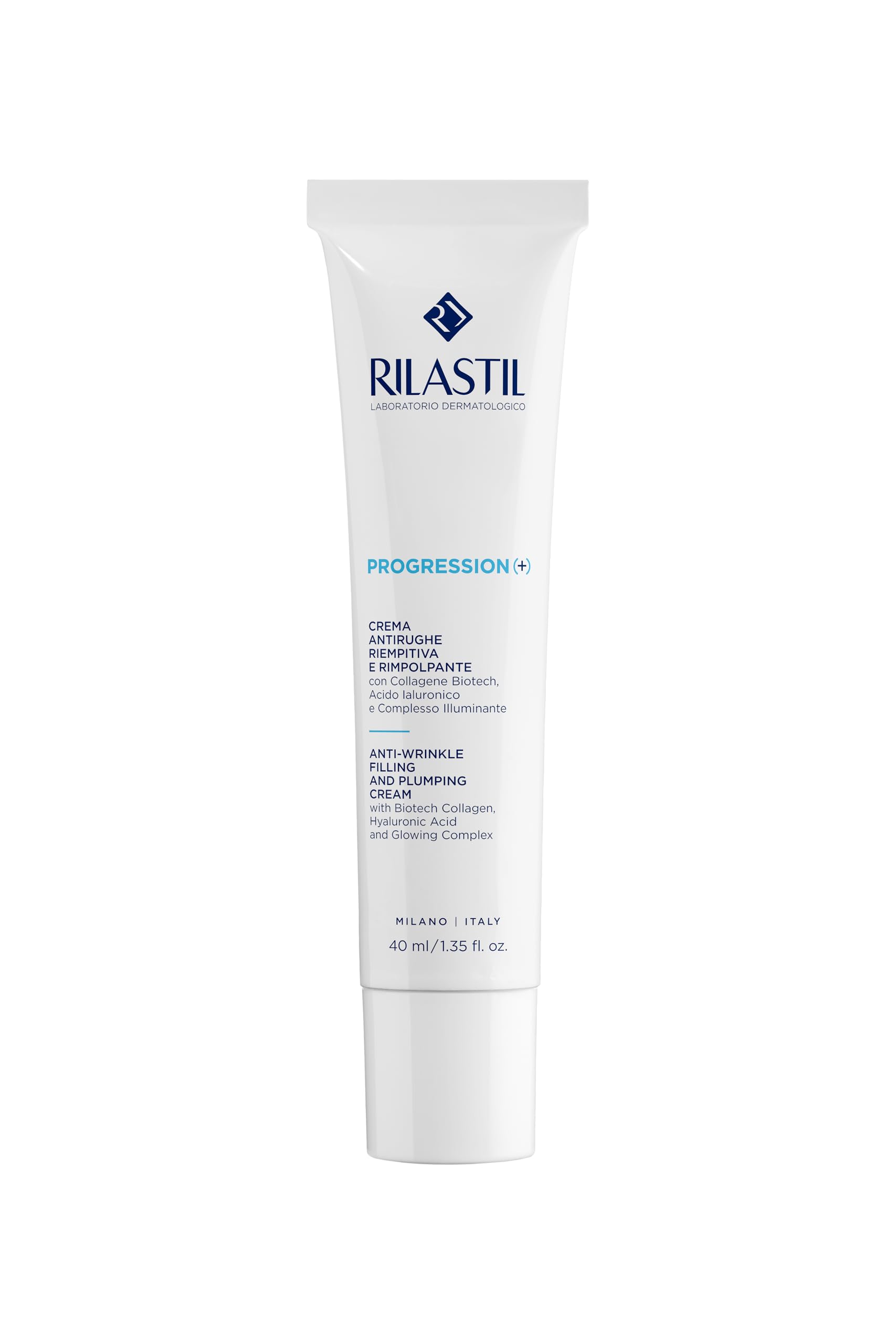 Rilastil Progression(+) Crème Anti-Rides Repulpante, Soin Rides Marquées, Anti-Âge, Peaux Matures, Collagène et Acide Hyaluronique, 40 ml