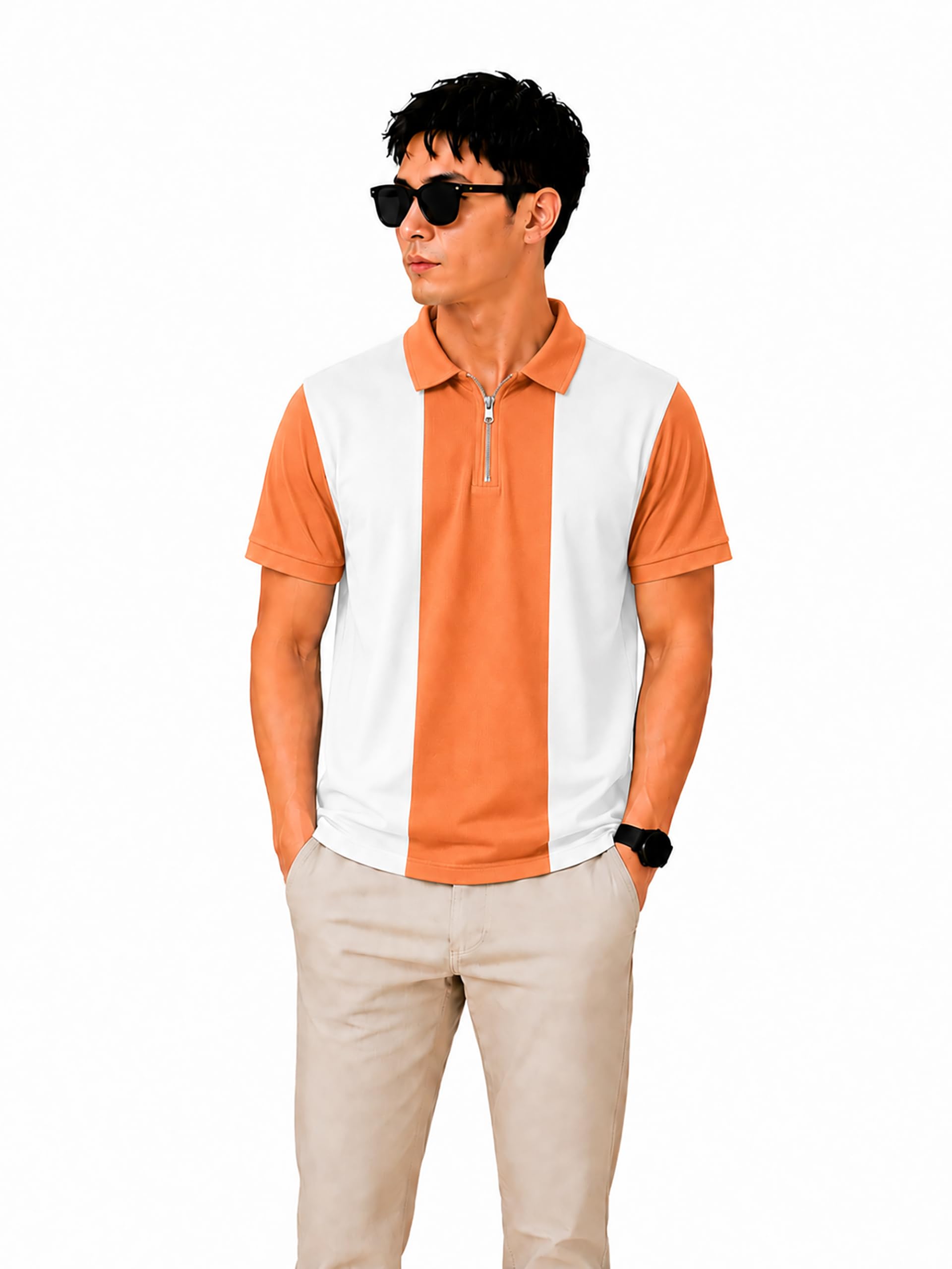 Men's Zip Polo T-Shirt | Premium Solid Polo Neck Half Sleeve T-Shirt | Regular Fit Casual & Smart Casual Cotton Blend Tee for Men-picture-32