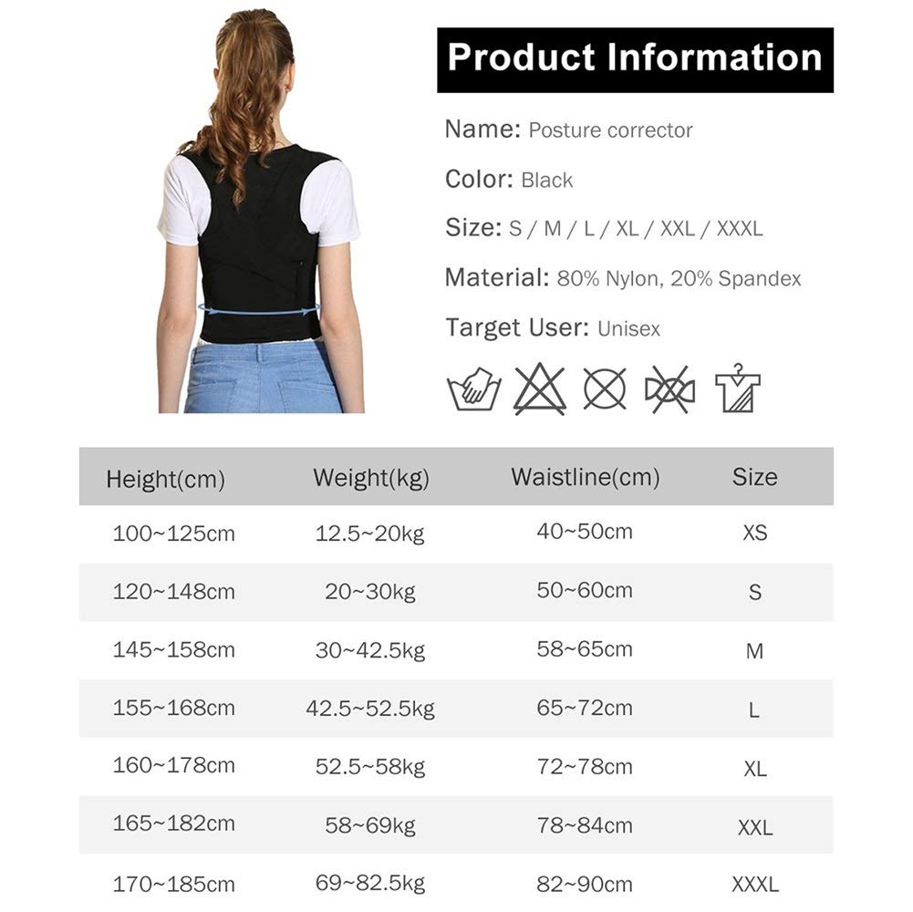 Ajustable Corrector Postura Espalda hacia Atrás por Hombres Mujer Hombro Apoyo Lumbar Columna Vertebral Cinturón Soporte Respirable Adolescente (Size : 3XL)