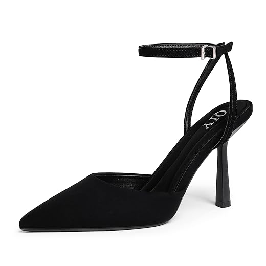 Closed-Toe Ankle Strap Pointed Stiletto Heels