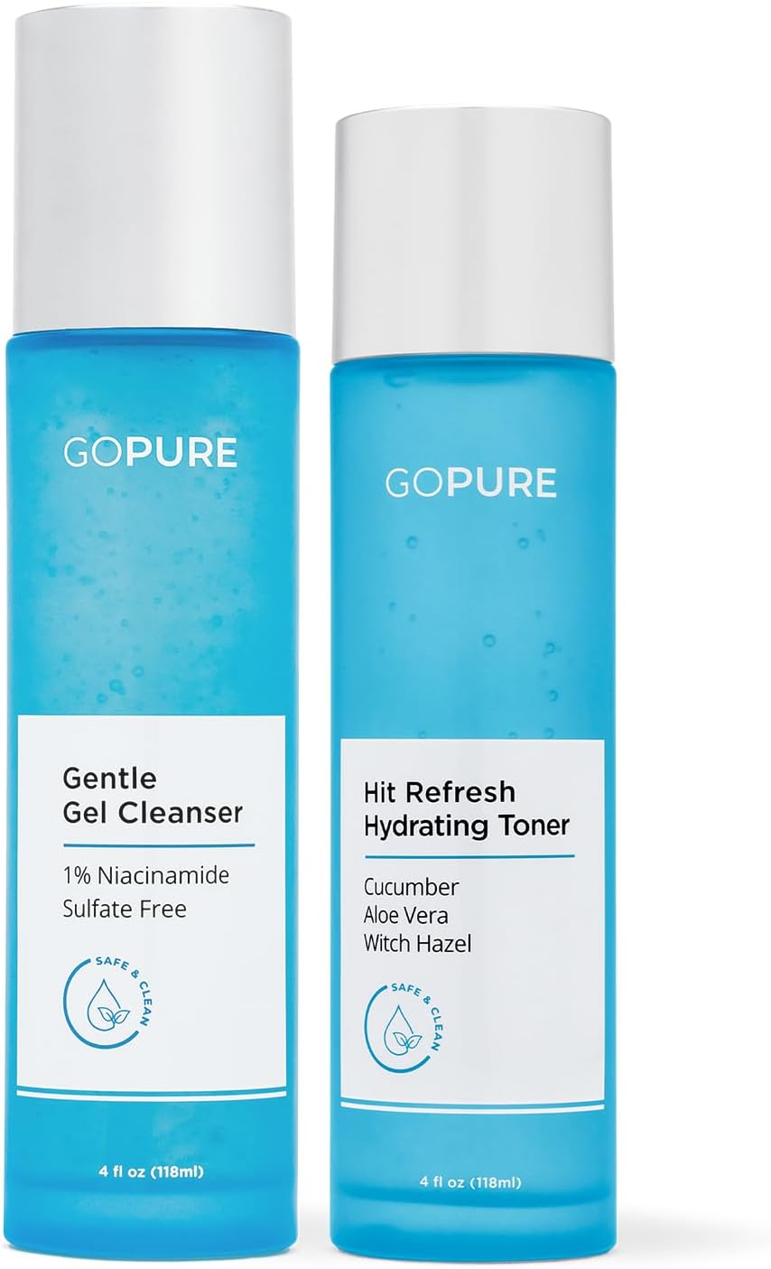 goPure Cleanse & Tone Set - Gentle Facial Cleanser and Hydrating Toner for Refreshed Looking Skin | 2 Piece Set for Daily Skincare Routine